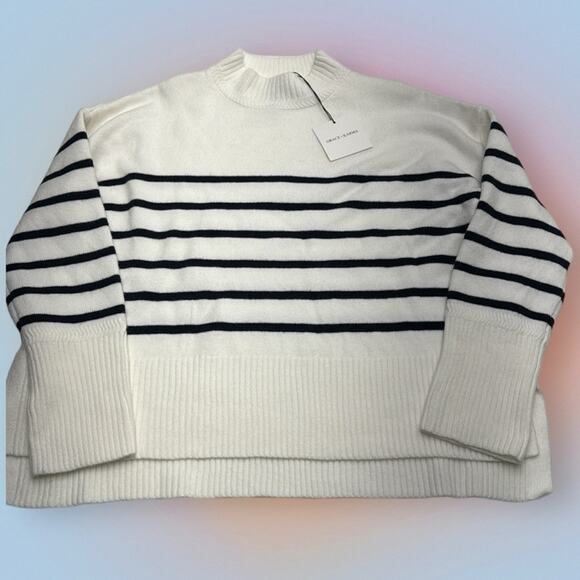 GRACE + KARMA Women’s 2X White Blue Striped MOCK NECK SWEATER - Picture 1 of 3